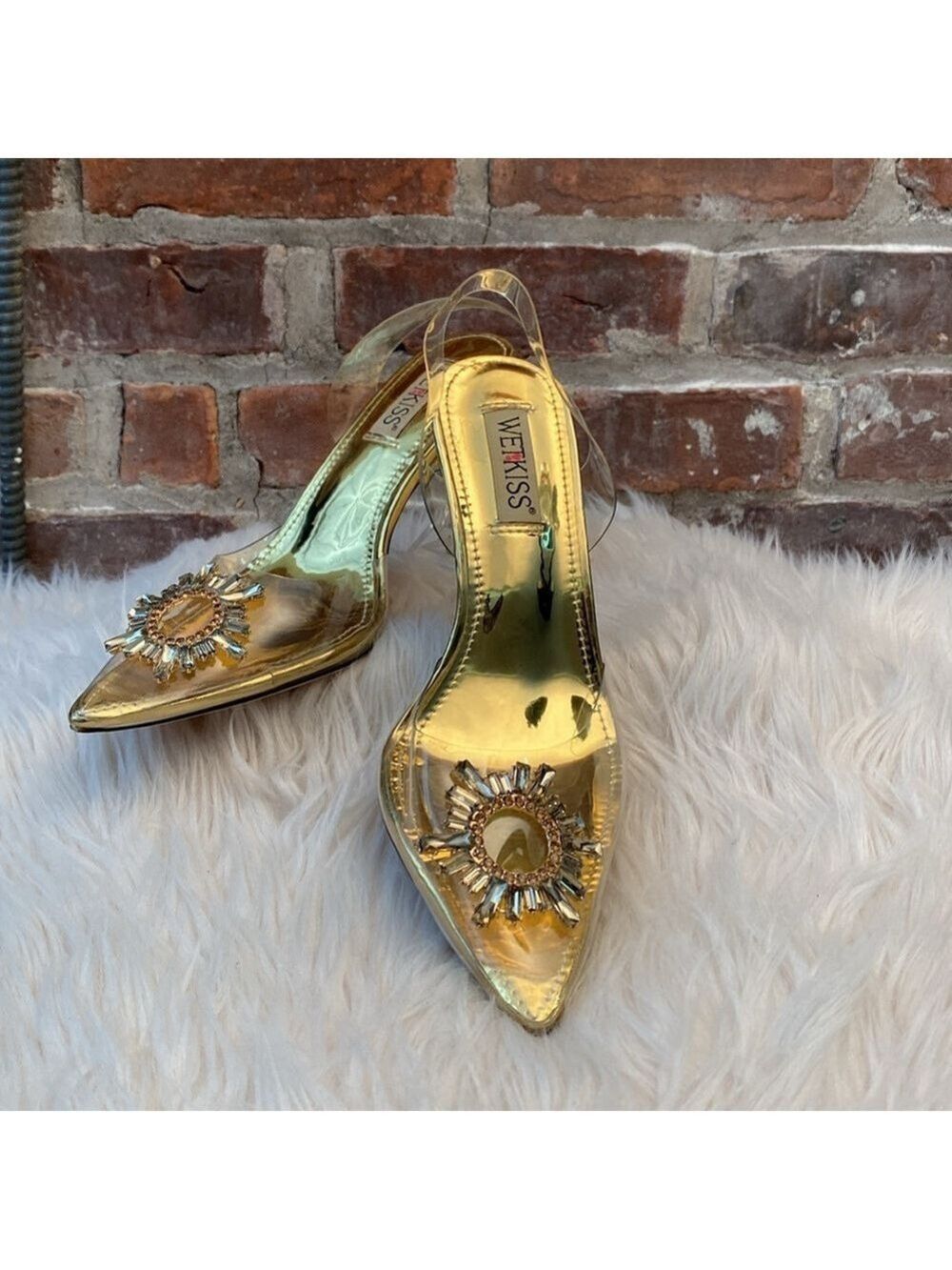 Wetkiss Clear and Gold Slingback Heels, Size 9 - Picture 9 of 17